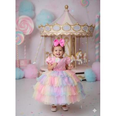 Imagem de Vestido Infantil Arco-íris Candy com Babados de Tule - no-brand, 2