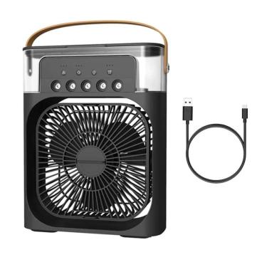 Imagem de Ventilador Portátil Umidificador De Ar Climatizador Portátil USB de Mesa Com Iluminação Preto
