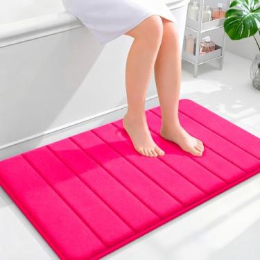 Imagem de OLANLY Tapete de banho listrado de espuma viscoelástica 91 x 61 cm, tapetes absorventes super macios, secagem rápida, tapetes de chuveiro laváveis na máquina, tapete de banho, acessórios de decoração