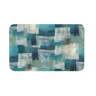 Imagem de Jbofyee Tapete de banho geométrico cinza turquesa abstrato antiderrapante microfibra macia tapete de banheiro lavável tapete de entrada cinza petróleo decoração para banheira, chuveiro, 80 x 50 cm