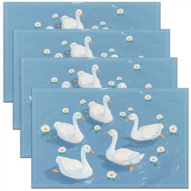 Imagem de Erosebridal Jogo americano Flower Goose 30,5 x 45,7 cm, conjunto de 4 tapetes de mesa de ganso, arte a óleo, decoração de festa, margarida descolada, tapetes de refeição resistentes ao calor de