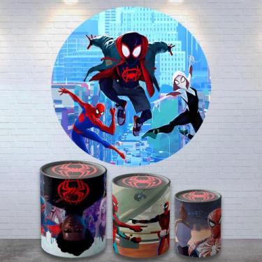 Imagem de Kit Painel de Festa Redondo Trio Cilindro - Homem Aranha No Aranha Ver