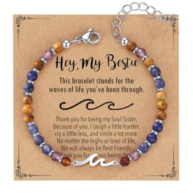 Imagem de AULSIEY Pulseira de contas de onda da amizade para melhor amiga, presente de aniversário para mulheres, irmã e filha, Medium, Sem Pedra Preciosa