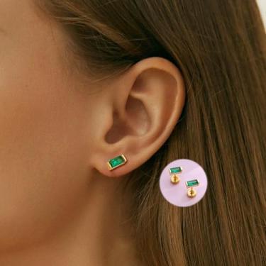 Imagem de Brincos de zircônia cúbica verde pequenos prateados para cartilagem de hélice, tragus, lóbulo da orelha, joia presente para mulheres, standard, Cobre, Sem pedra preciosa