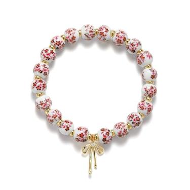 Imagem de Pulseira feminina com pingente de laço de contas, pulseira vintage, feita à mão, com contas elásticas, delicadas, joias românticas, presentes, One Size, Cerâmica, cobre, Sem Pedra Preciosa