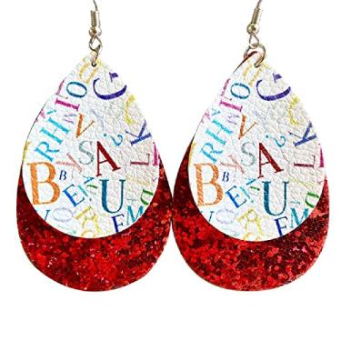 Imagem de Brincos engraçados de couro em camadas para professores pendentes Apple Pencil Glitter Lágrima Aprendizagem Assunto para Mulheres Meninas Apreciação Professor Leve Graduação Estudante Joias, Couro, couro