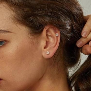 Imagem de Brincos de aço cirúrgico 316L, zircônia cúbica, parafuso nas costas, conjunto de brincos de cartilagem para piercing múltiplo, 4MM, Aço inoxidável, Sem pedra preciosa