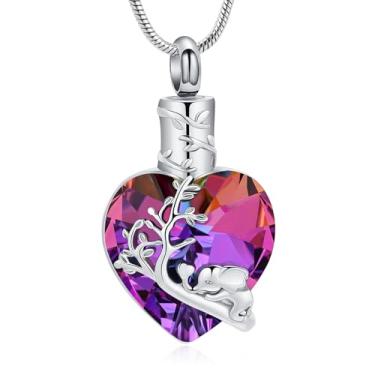 Imagem de mingkejw Colar de urna de coração de elefante para cinzas, joia de cremação para mulheres e homens, colar memorial de aço inoxidável, suporte de cinzas para animais de estimação humanos, joia de