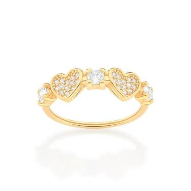 Imagem de Anel Rommanel Banhado Ouro 18k Corações e Zircônias 513291, 14