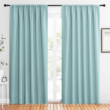 Imagem de NICETOWN Cortinas blackout para sala de estar com 213 cm de comprimento, cortinas blackout com isolamento térmico, persianas de proteção de privacidade para sala de estar (azul aqua, 1 par, 157,5 x