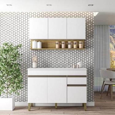 Imagem de Kit Balcão de Pia com Tampo e Aereo 120 cm 6 Portas 1 Gaveta Madrid - 