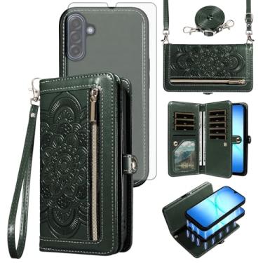 Imagem de Asuwish Capa de celular para Samsung Galaxy A17 5G carteira com zíper destacável com protetor de tela de vidro temperado alça de pulso transversal mandala flor flip porta-cartão A 17 17A 4G feminino