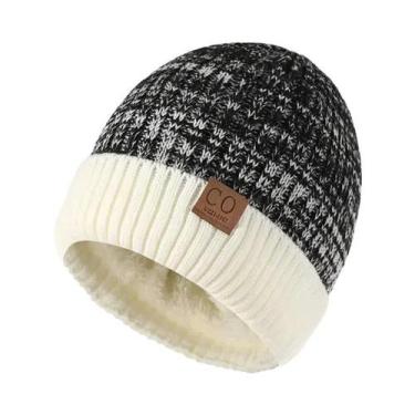 Imagem de Chapéu de feijão de malha bicolor unissex moda inverno forrado de pele