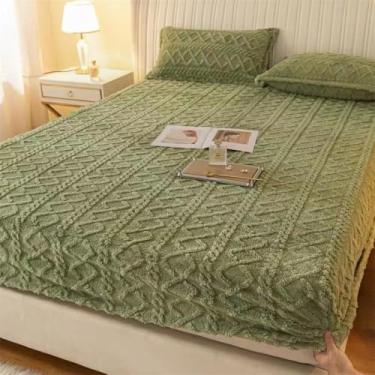 Imagem de Protetor de colchão de veludo macio e fofo para todas as estações, respirável, lençol com elástico e antiderrapante para cama de solteiro/casal/Queen/King, verde |||150 x 200 cm