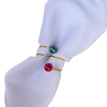 Imagem de Kit 06 Anel Porta Guardanapo com Pérola Verde e Vinho Natal Mesa Posta