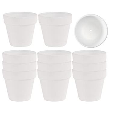 Imagem de 12 peças pequenas mini vasos de argila branca com orifícios de drenagem, vaso de cerâmica terracota de 6,35 cm, vaso de cerâmica de cerâmica, vaso de berçário de suculenta/vaso de plantas de cacto, para plantas internas/externas, artesanato, lembrancinha de casamento