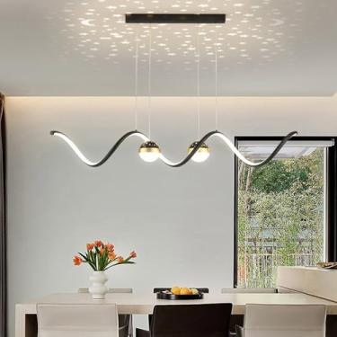 Imagem de Lustre LED moderno e criativo para mesa de jantar, luminária suspensa de 100 cm com efeito céu estrelado, dimerizável, com controle remoto e altura ajustável (preto)