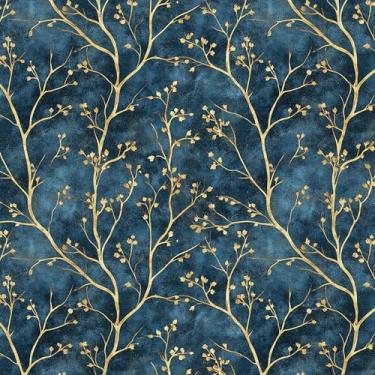 Imagem de HelloWall Papel de parede autoadesivo 44,5 cm x 203,2 cm com folhas murchas para locatários papel de parede azul decorativo para armários