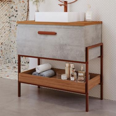 Imagem de Armário de Banheiro Porti 80cm 1 Porta 100% Mdf Cimento/Freijó - Mgm Móveis