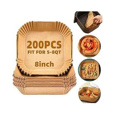 Imagem de Forros de fritadeira de ar descartáveis, 200 peças de papel manteiga, forros de papel de fritadeira LYHOLKEER descartáveis de 20 cm para fritadeira a ar de 5 a 8 litros, forros antiaderentes quadrados