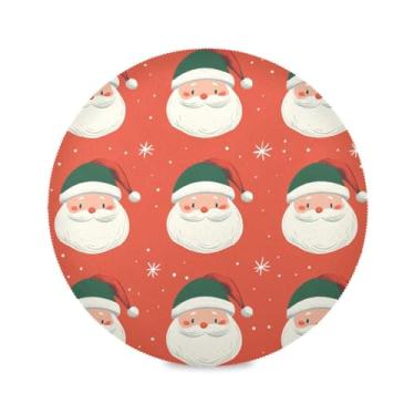 Imagem de STAYTOP Jogo americano redondo de Papai Noel com desenho fofo 4 peças, tapetes de mesa antiderrapantes fáceis de limpar para decoração de mesa de festa e churrasco