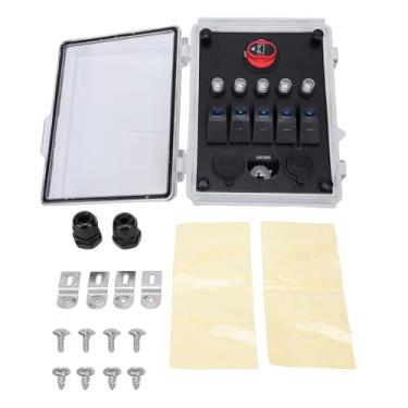 Imagem de WALFRONT Caixa de Interruptor Oscilante, Painel de Interruptor de 5 Gangues à Prova D'água IP67 Com Carregadores Duplos PD USB, Tomada de Isqueiro de Voltímetro LED, para Caminhão RV ATV