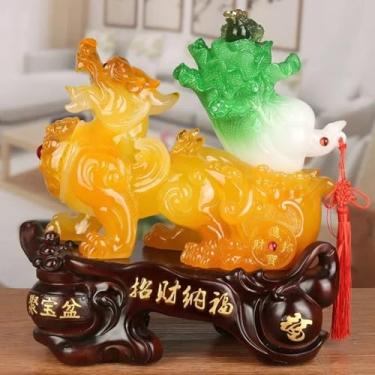 Imagem de FENNYYAR Enfeite de resina Wealth Qilin Feng Shui, 24 cm, decoração de mesa de escritório para sala de estar