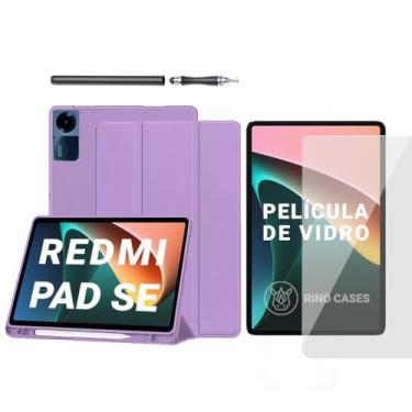 Imagem de Capa Smart Case para Xiaomi Redmi Pad SE 11'' – Magnética, Sleep/Wake, Suporte para Caneta, Tampa Magnética e Suporte Integrado (Lilás, Redmi Pad SE 11'' (Capa + Película + Caneta))