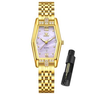 Imagem de OLEVS Relógio feminino dourado, aço inoxidável, moderno, analógico, quartzo, luminoso, à prova d'água, relógio Wrsit, Relógios modernos: roxo