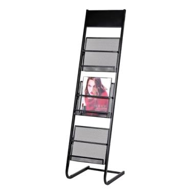 Imagem de CFGH6FDF Suporte de revistas Porta-revistas Suporte de informações rack de jornal com 3 bolsos organizador de arquivos de aço para arquivos de revistas, jornais e literatura de documentos (Preto)