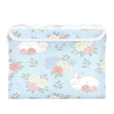 Imagem de SEHANY Cestas de armazenamento fofas de coelho de desenho animado com tampas, organizador de caixas de armazenamento de tecido para armário de roupas, cobertor de escritório, berçário, 42 x 32 x 30 cm