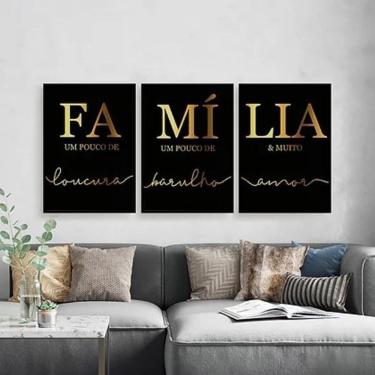 Imagem de Kit 3 Quadros Família Preto Com Dourado 45X34Cm Vidro Preta
