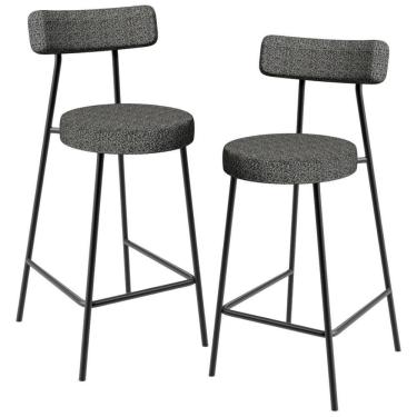 Imagem de Kit 02 Banquetas Baixa Para Cozinha Sala De Jantar Bar Bancada Milão L02 Linho Mescla Chumbo - Lyam Decor