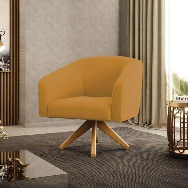 Imagem de Poltrona Sala Decorativa Stella Base De Madeira Giratória Ma30 Veludo Mostarda D03 - D`rossi