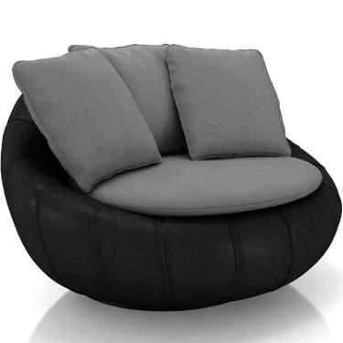 Imagem de Poltrona Para Sala De Estar Decorativa Giratória Kira Couríssimo Preto Linho Cinza - Lyam Decor