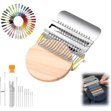 Imagem de Kit de tear de tricô Patchmaker 2.0, Mini Darning Loom Weave Tool Kit de tear de tricô Conjunto de ferramentas de tecelagem para reparo rápido de costura em meias roupas jeans (14 ganchos)