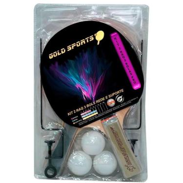 Imagem de Kit tênis de Mesa Gold Sports Pro Competition - 2 raquetes 3 bolas rede e suporte-Unissex