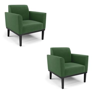 Imagem de Kit 2 Poltronas Decorativas Isabella Pés Fixo em Madeira Preto Suede Verde G19 - Gran Belo