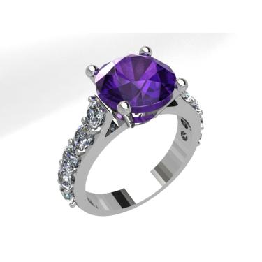 Imagem de Anel Solitário Prata 950 Ametista 8mm e Zirconia