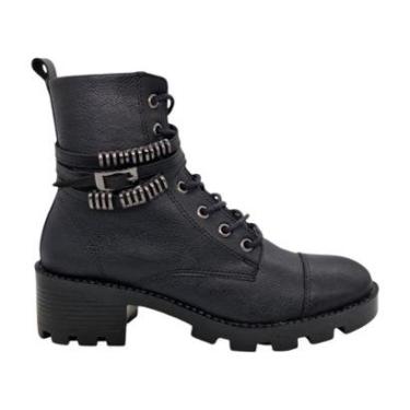 Imagem de Bota Coturno Feminina Tratorada com Fivelas Decorativas Preta-Feminino
