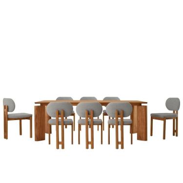 Imagem de Mesa De Jantar Nala 220cm Madeira Tampo Laminado 8 Cadeira Nala Luna Imbuia Natural