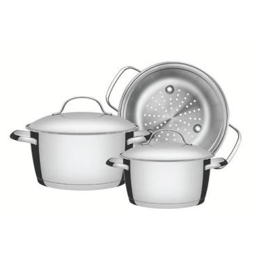 Imagem de Jogo de Panelas Tramontina Allegra em Aço Inox com Fundo Triplo 3 Peça