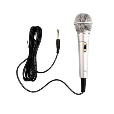Imagem de MICROFONE DINÂMICO DE PLASTICO PRATA, Com CHAVE - MXT
