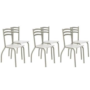 Imagem de Cadeira De Cozinha Portugal 2c007nk Aço Kit 6 Uni Niquel Branco 106