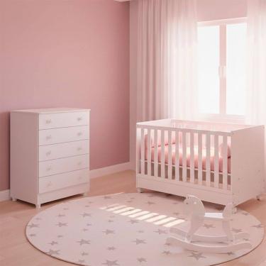 Imagem de Quarto Bebe Infantil Doce Sonho Berco Vira Cama e Comoda Trocador 4 Gavetas Qmovi