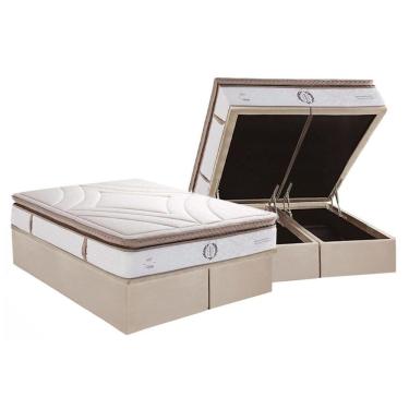 Imagem de Cama Box Baú King: Colchão Molas Ensacadas Herval Poseidon Plus C1954 + Base Crc Suede Clean (193x203x34)