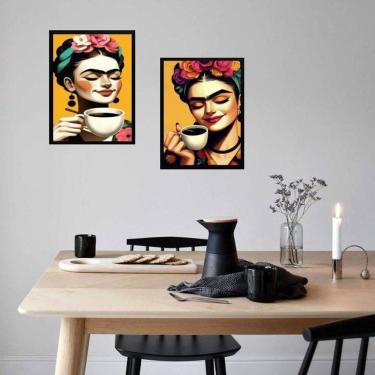 Imagem de Kit 2 Quadros Cozinha Cantinho Do Café Frida 33X24Cm - Vidro