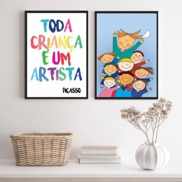 Imagem de Kit 2 Quadros Infantis 33x24cm - Vidro e Moldura Preta