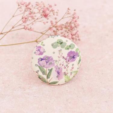 Imagem de ESPELHO DE BOLSA REDONDO 7CM Desenho Estojo de Maquiagem - Meraki, Flo