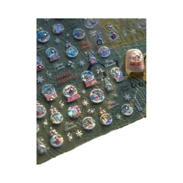 Imagem de Adesivos De Unha De Natal Com Floco De Neve Rosa, Decalques De Unha 5D